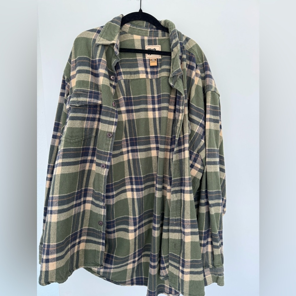VINTAGE Work n sport green flannel